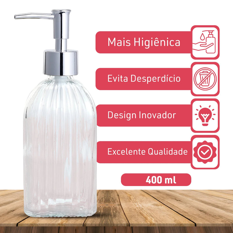 Dispenser De Vidro 400ml Transparente Sabonete Líquido E Álcool Banheiro