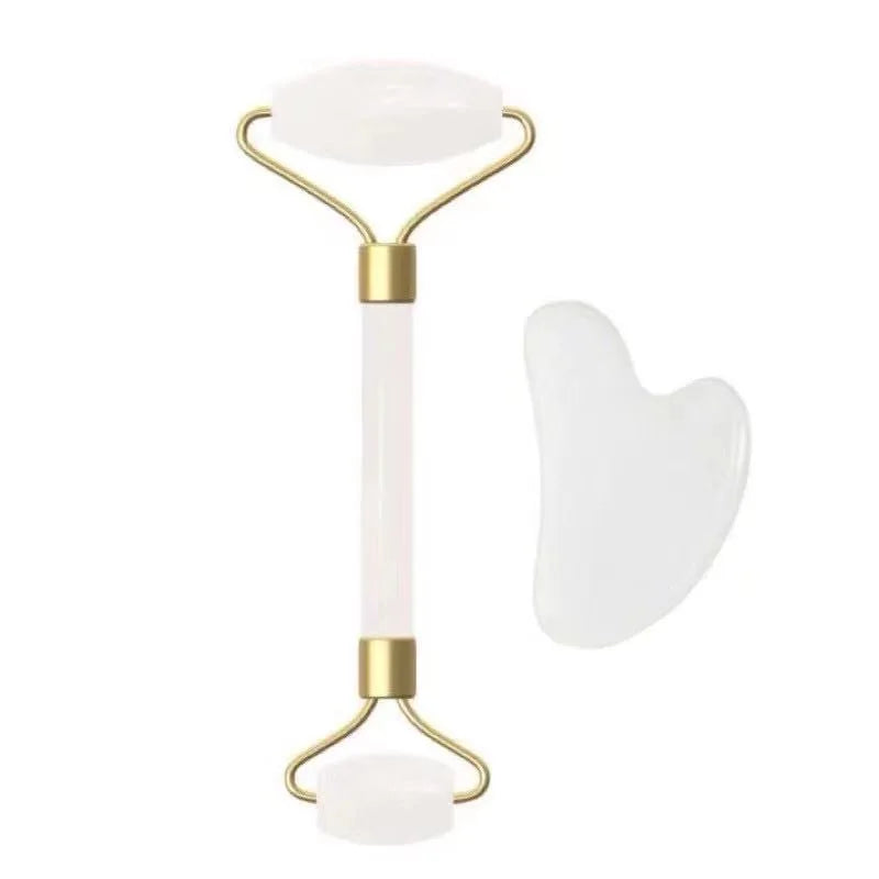 Rolo de Pedra de Jade + Placa Gua Sha para Massagem Facial Anti-idade