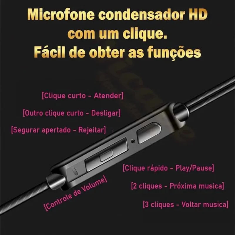 Fone de Ouvido com Fio com Microfone – Estilo Esportivo Hi-Fi Ergonômico